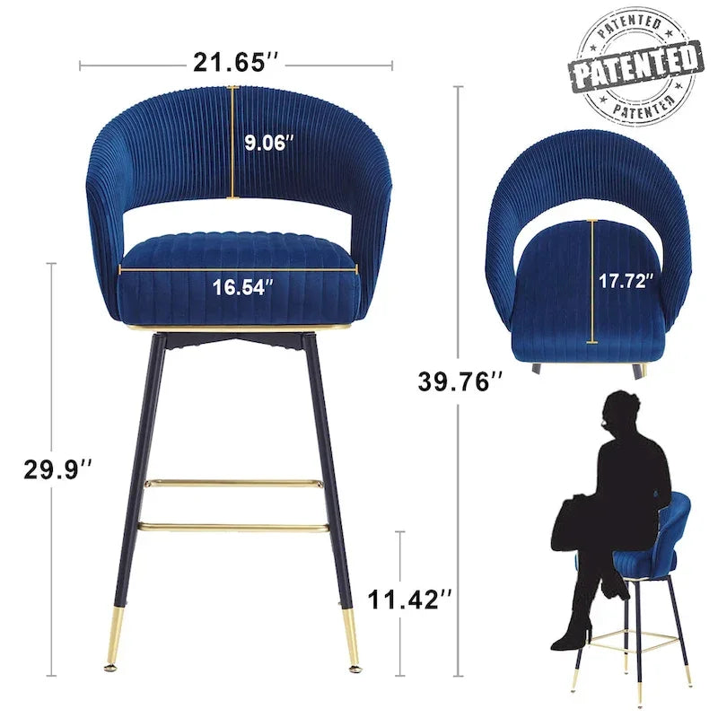 Ensemble de 2 tabourets de bar pivotants rembourrés en velours Hausfame avec dossiers - 22.2 in. W X 21.5 in. D X 40 in. H