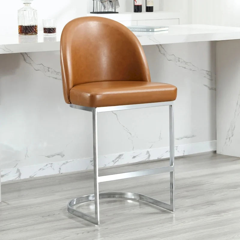26 tekonahkaverhoiltua baarijakkaraa, tiskikorkeus, metallijalat – 38.8H x 17.9W x 20.9D