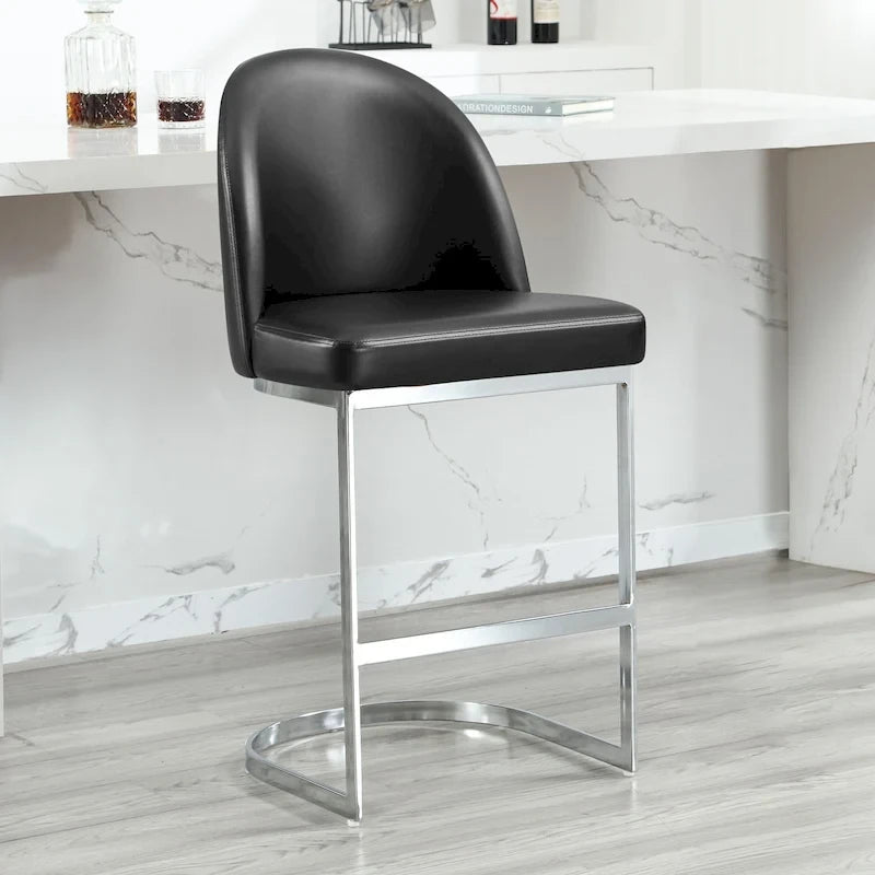 Metal Ayaklı 26 Suni Deri Döşemeli Tezgâh Yüksekliğinde Bar Taburesi - 38.8H x 17.9W x 20.9D