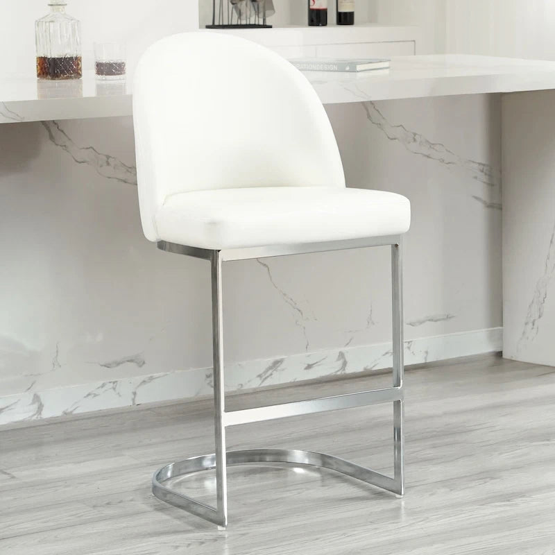 Metal Ayaklı 26 Suni Deri Döşemeli Tezgâh Yüksekliğinde Bar Taburesi - 38.8H x 17.9W x 20.9D