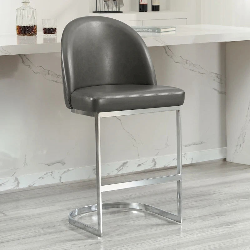 Metal Ayaklı 26 Suni Deri Döşemeli Tezgâh Yüksekliğinde Bar Taburesi - 38.8H x 17.9W x 20.9D