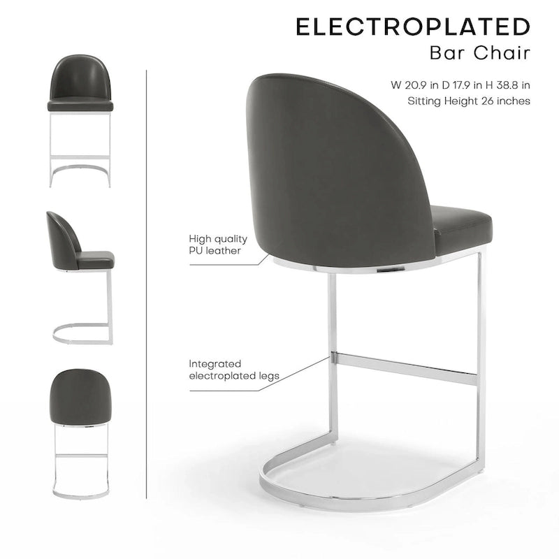26 tekonahkaverhoiltua baarijakkaraa, tiskikorkeus, metallijalat – 38.8H x 17.9W x 20.9D