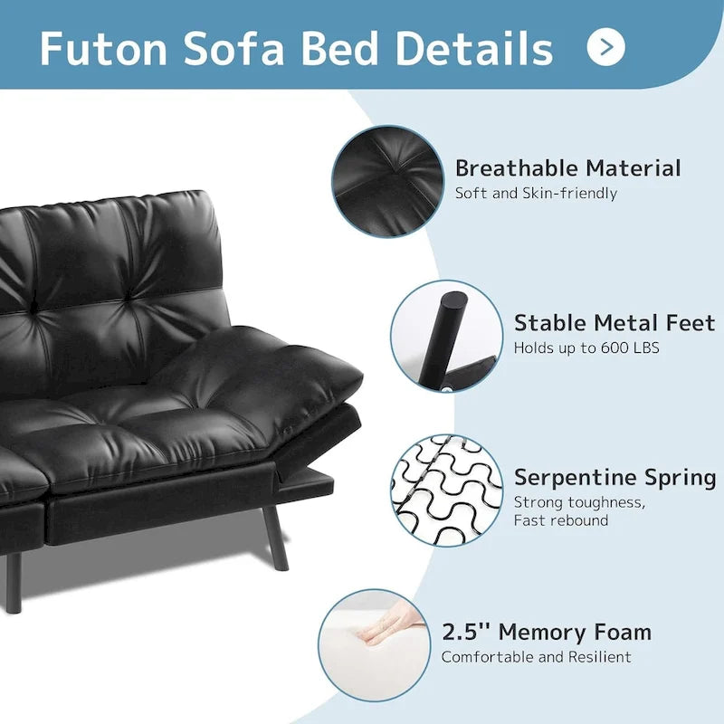 Futon Sofa Bed Memory Foam Couch Sleeper Daybed Foldable Convertible Loveseat