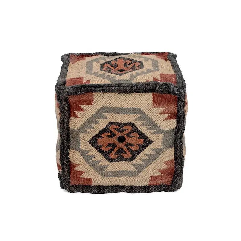 Ręcznie wykonana pufa HERAT ORIENTAL z wełny indyjskiej i juty – 16 x 16 x 16