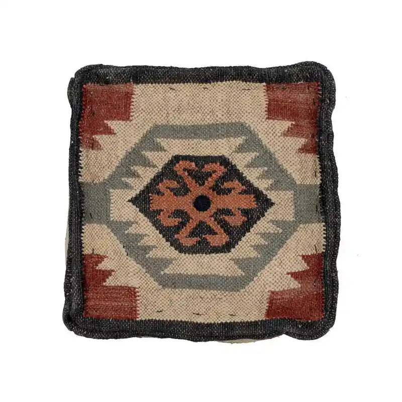 Ręcznie wykonana pufa HERAT ORIENTAL z wełny indyjskiej i juty – 16 x 16 x 16