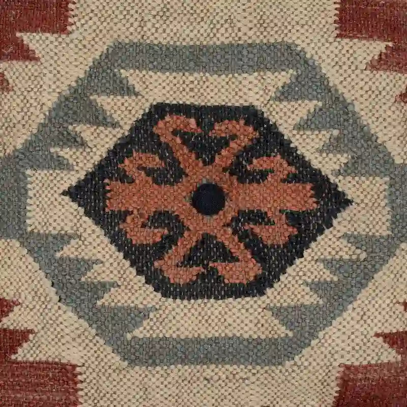 Ręcznie wykonana pufa HERAT ORIENTAL z wełny indyjskiej i juty – 16 x 16 x 16