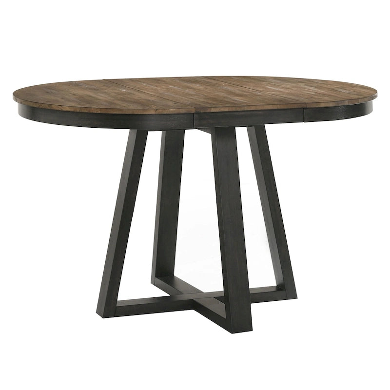 Tavolo rotondo alto da bancone Harper con base in stile cavalletto, marrone spazzolato e color noce pecan