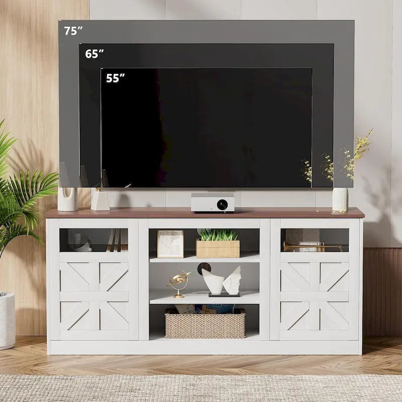TV-Schrank mit Doppeltüren im Scheunenstil und Stauraum