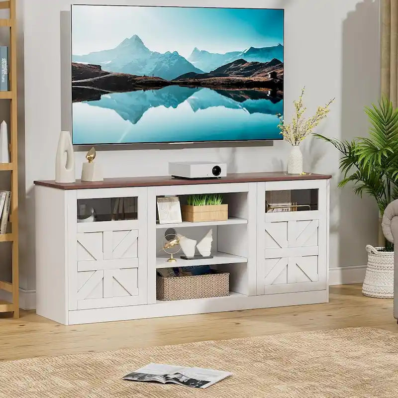 TV-Schrank mit Doppeltüren im Scheunenstil und Stauraum