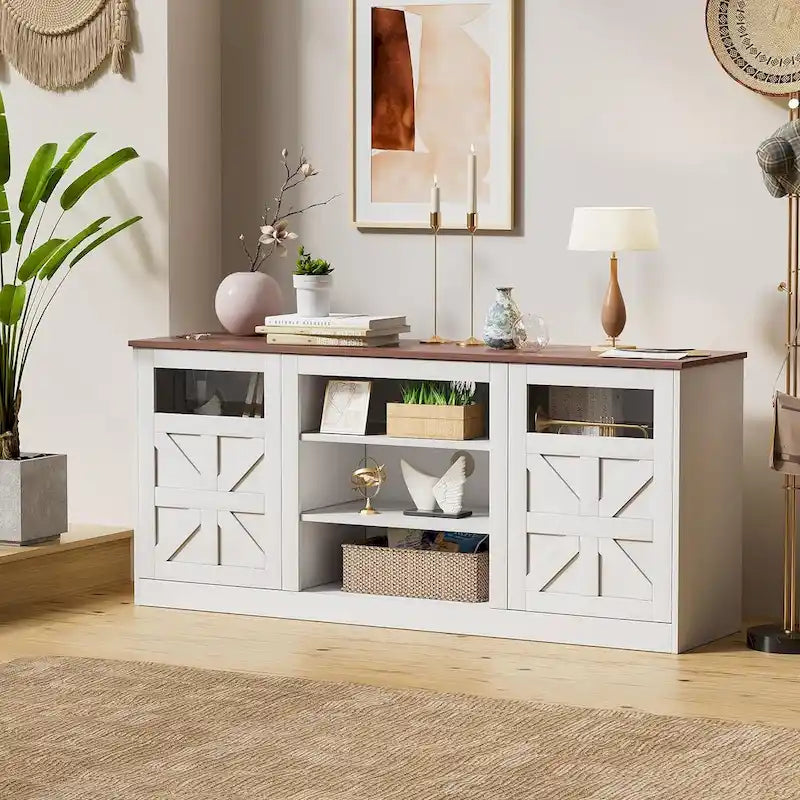 TV-Schrank mit Doppeltüren im Scheunenstil und Stauraum