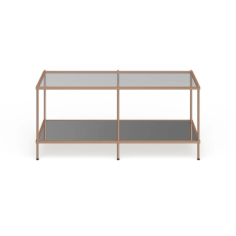 Rechthoekige salontafel van SEI Furniture Grant met goudkleurige afwerking, glazen bovenblad en onderste legplank