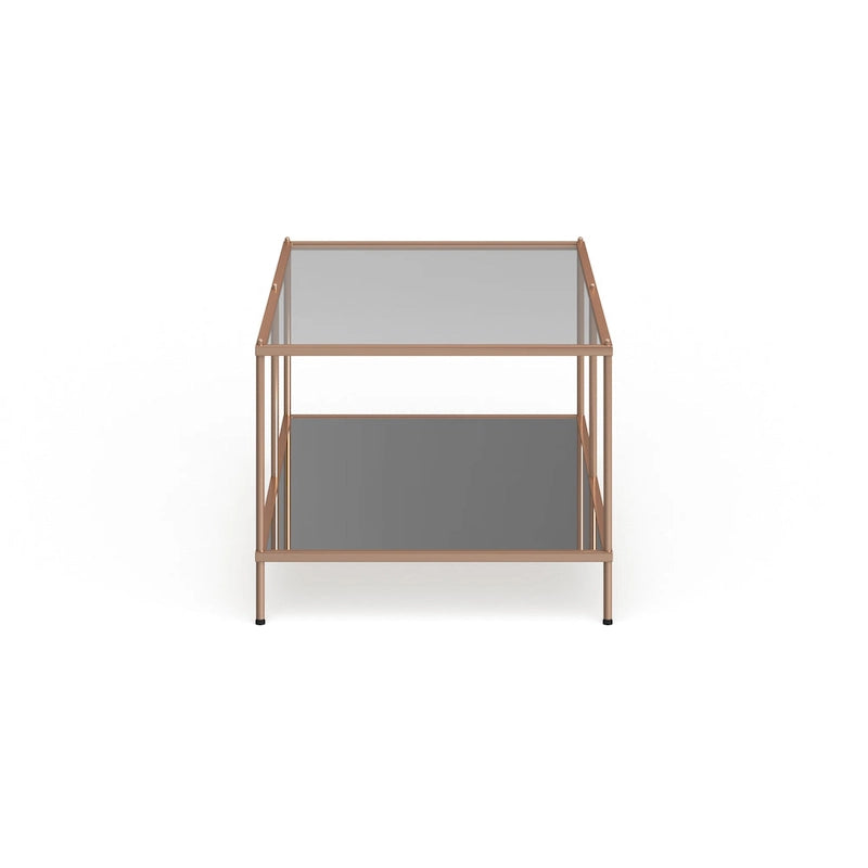 Rechthoekige salontafel van SEI Furniture Grant met goudkleurige afwerking, glazen bovenblad en onderste legplank