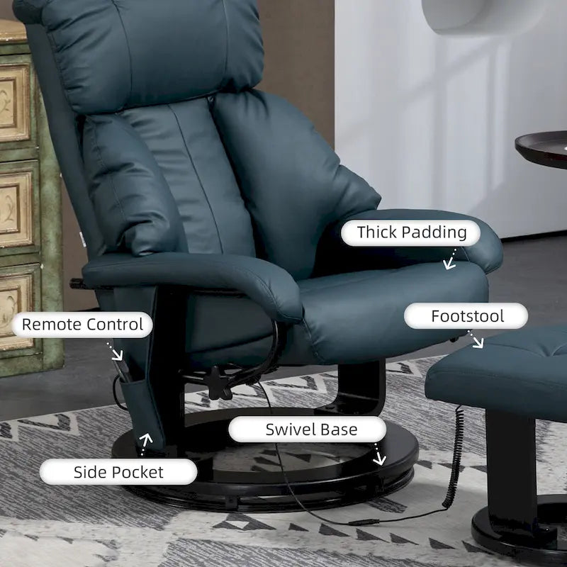 HOMCOM-hierontarecliner-nojatuoli rahilla, 360° kääntyvä recliner ja jalkarahi, PU-nahkainen lepotuoli, harmaa