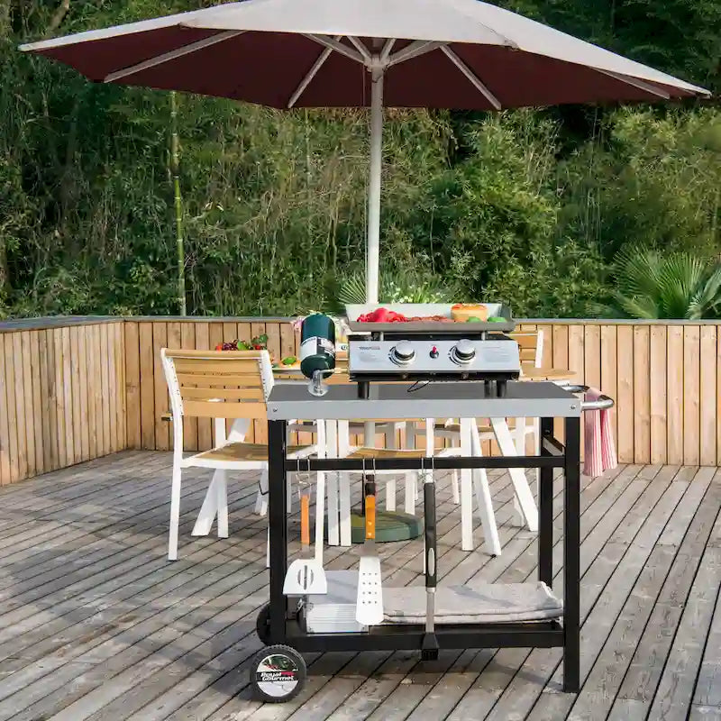 Desserte mobile Royal Gourmet à double étagère, table de travail pour salle à manger avec poignée - N/A