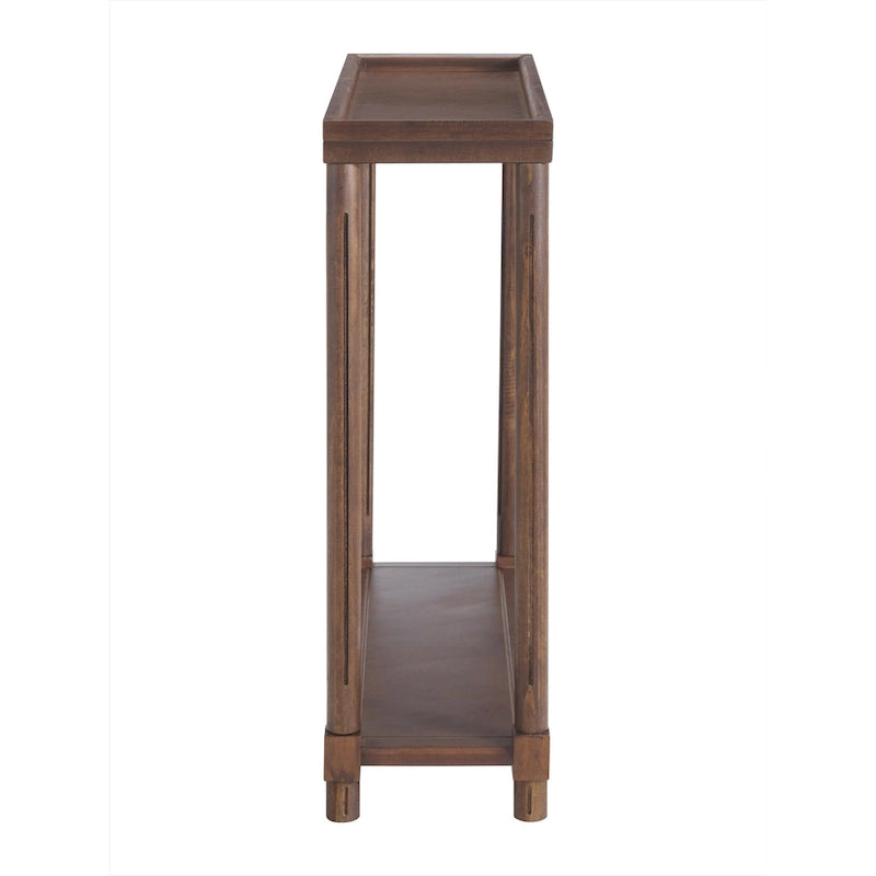 New Ridge Home Goods Harrison Narrow Side End Tables with Shelf, Set of 2, Antique Chestnut