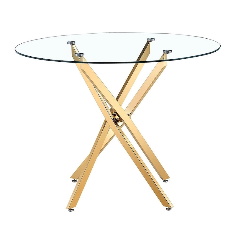 Ronde glazen eettafel met gouden stervormige voet (36) - 29.5H x 36W x 36D