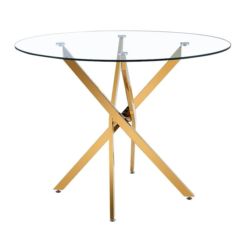 Ronde glazen eettafel met gouden stervormige voet (36) - 29.5H x 36W x 36D