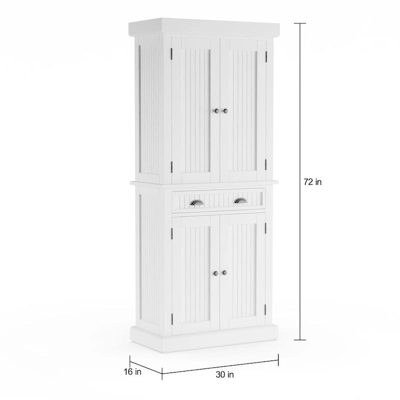 Homestyles Nantucket Vorratsschrank in geschliffenem Off-White mit vier Türen – N/A