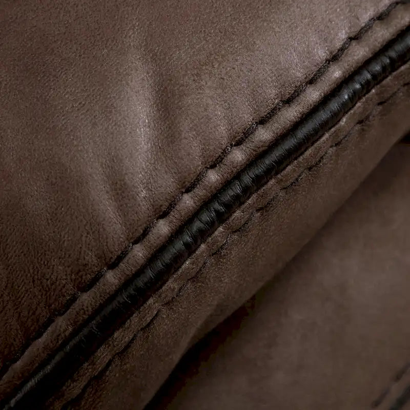 Divanetto reclinabile a due posti Verne marrone in microsuede, con dondolo manuale e consolle centrale contenitore