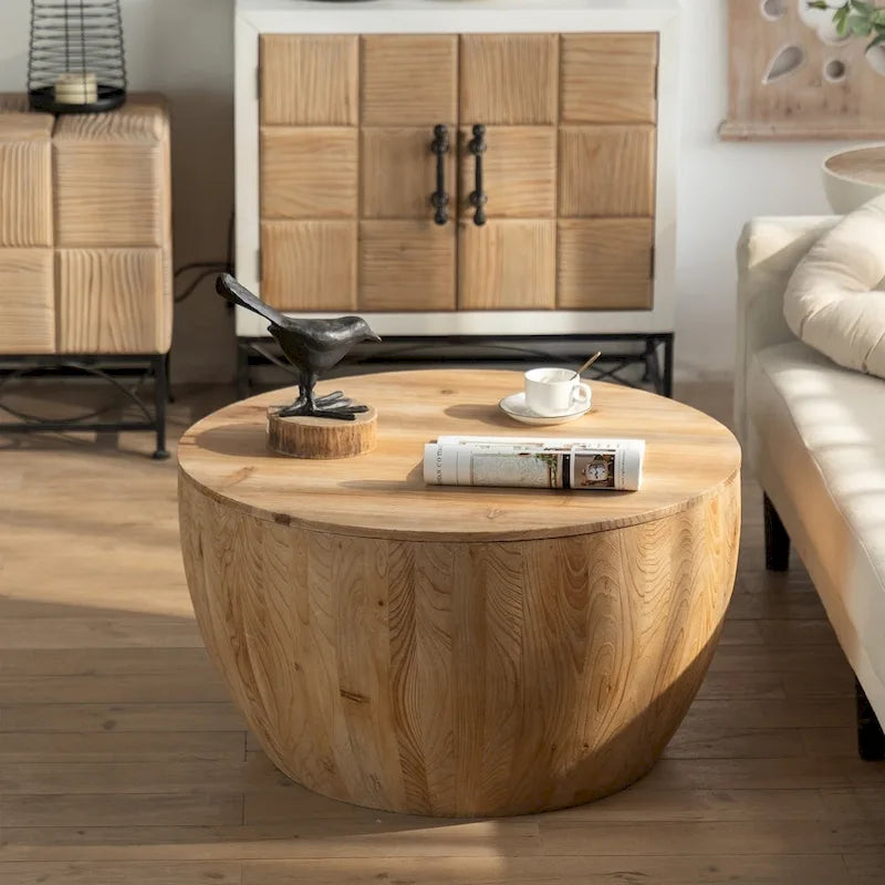 Couchtisch aus Holz im Vintage-Stil, tonnenförmig