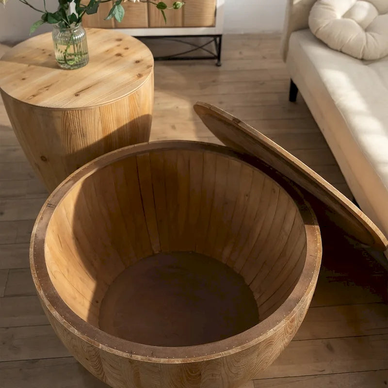 Couchtisch aus Holz im Vintage-Stil, tonnenförmig