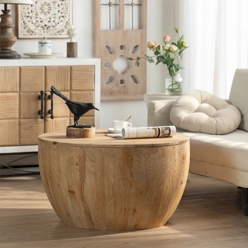 Couchtisch aus Holz im Vintage-Stil, tonnenförmig