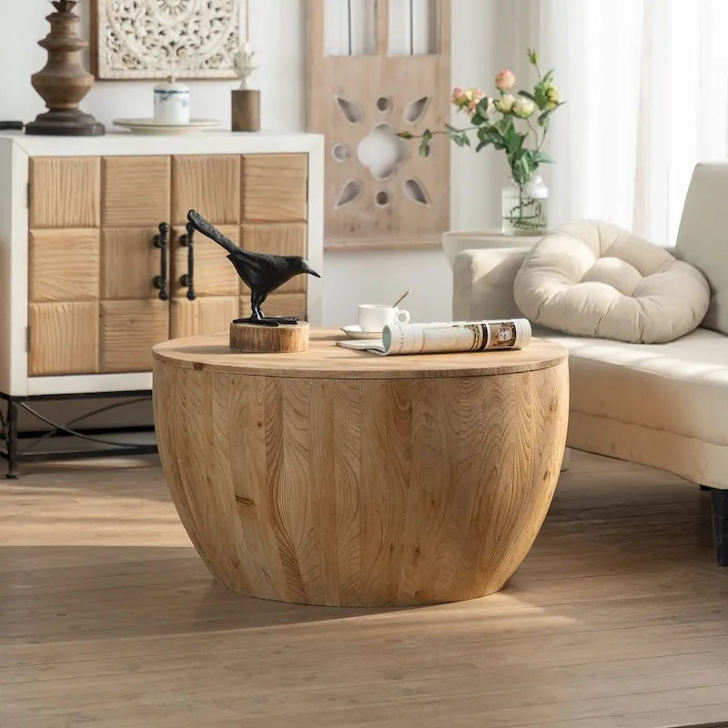 Couchtisch aus Holz im Vintage-Stil, tonnenförmig