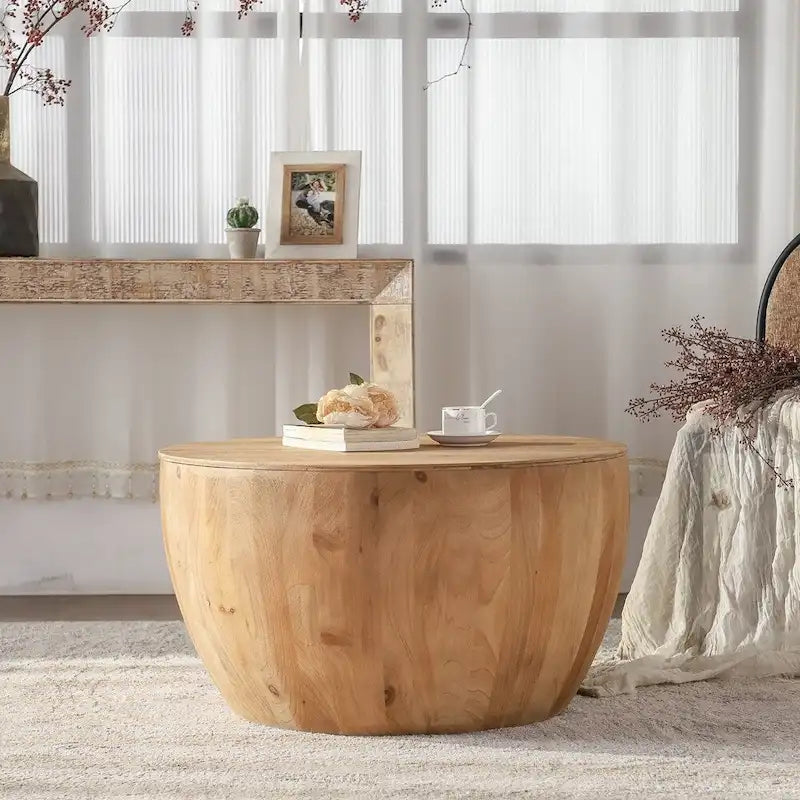 Couchtisch aus Holz im Vintage-Stil, tonnenförmig