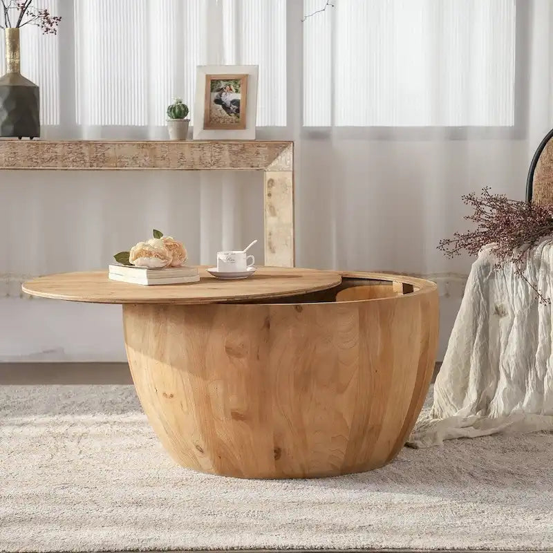 Couchtisch aus Holz im Vintage-Stil, tonnenförmig