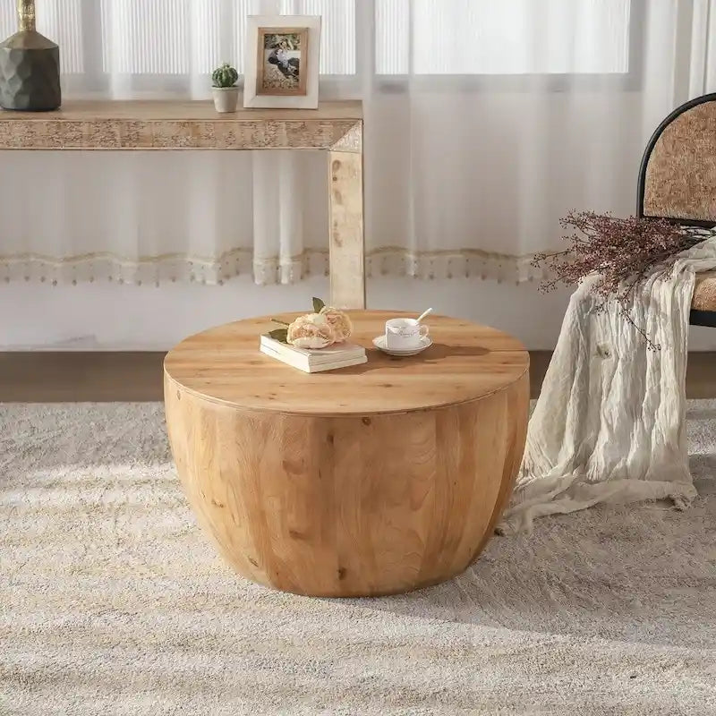 Couchtisch aus Holz im Vintage-Stil, tonnenförmig