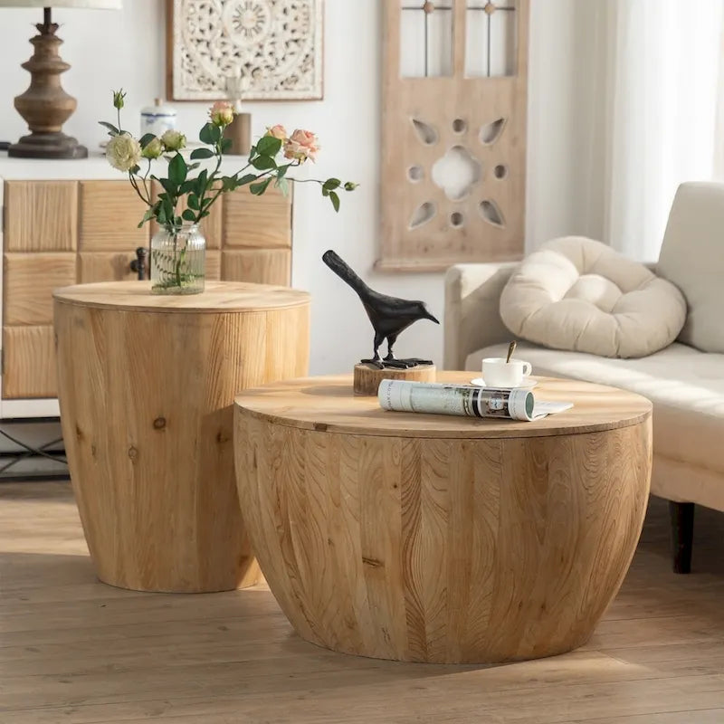 Couchtisch aus Holz im Vintage-Stil, tonnenförmig