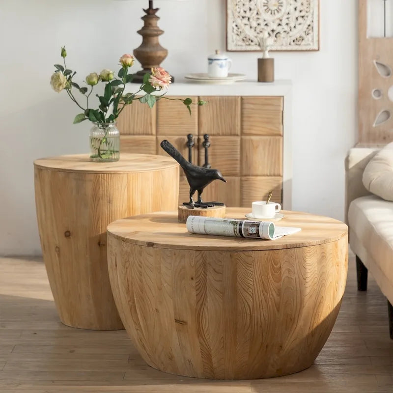 Couchtisch aus Holz im Vintage-Stil, tonnenförmig