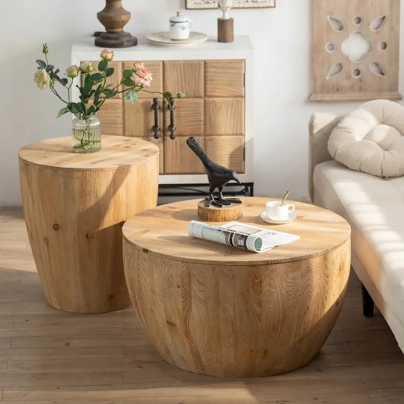 Couchtisch aus Holz im Vintage-Stil, tonnenförmig