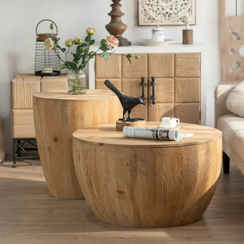 Couchtisch aus Holz im Vintage-Stil, tonnenförmig
