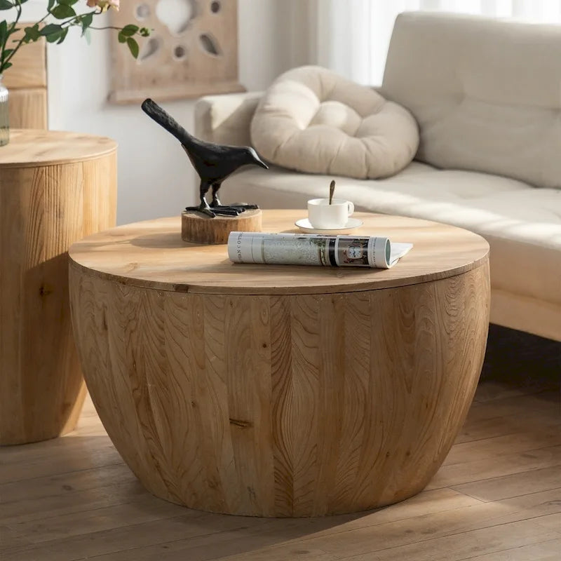 Couchtisch aus Holz im Vintage-Stil, tonnenförmig