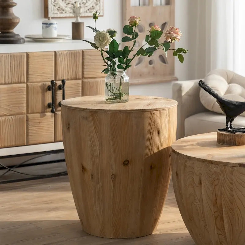 Couchtisch aus Holz im Vintage-Stil, tonnenförmig