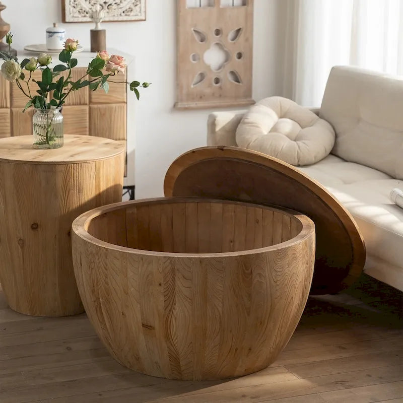 Couchtisch aus Holz im Vintage-Stil, tonnenförmig