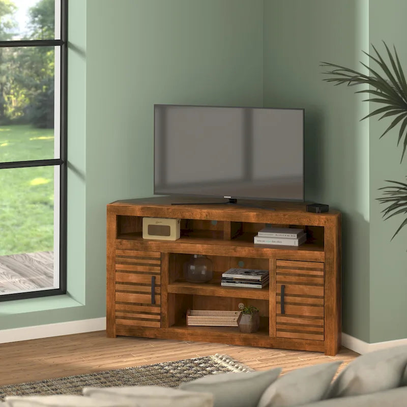 Bridgevine Home 52 hüvelykes sarok TV-állvány konzol legfeljebb 55 hüvelykes tévékhez, összeszerelés nélkül, whiskey színben