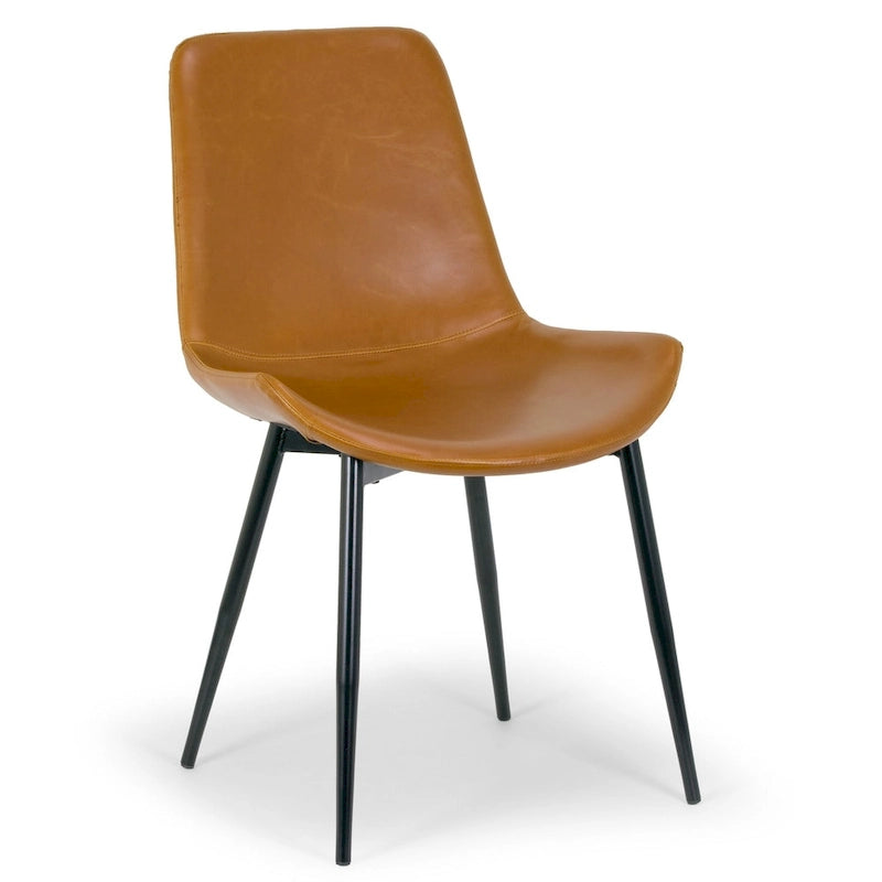 Silla de comedor moderna Alary de cuero sintético marrón caramelo (juego de 2)