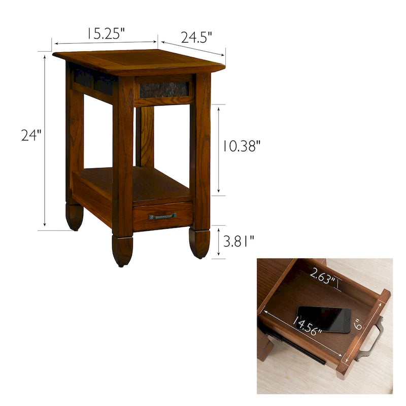 Leick Home Slatestone-Beistelltisch mit einer Schublade und Schieferfliesenplatte