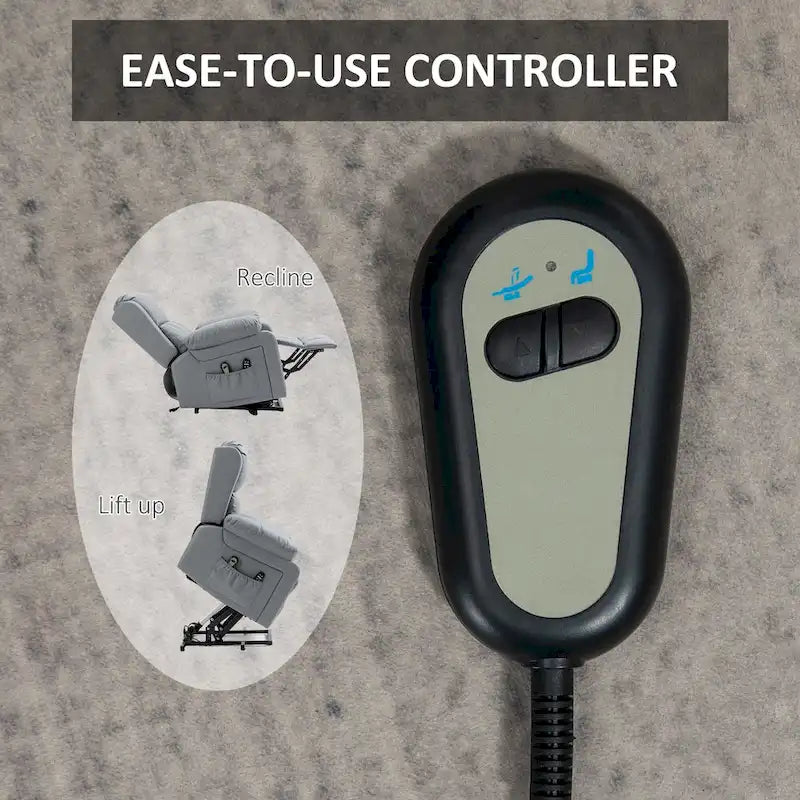 HOMCOM elektrische sta-opstoel, relaxstoel van PU-leer voor ouderen met vibrerende massage, afstandsbediening en zijvakken
