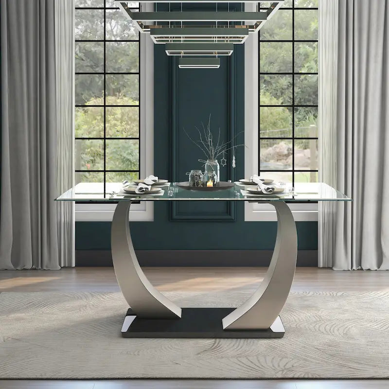Furniture of America Jami Modern Gümüş Tonlu 60 inç Cam Üst Yemek Masası