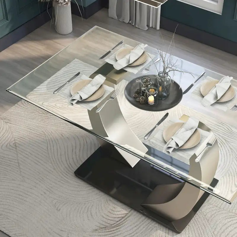 Furniture of America Jami Modern Gümüş Tonlu 60 inç Cam Üst Yemek Masası