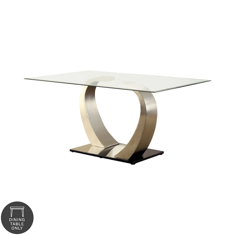 Furniture of America Jami Modern Gümüş Tonlu 60 inç Cam Üst Yemek Masası