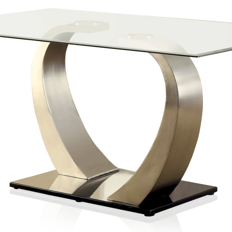 Furniture of America Jami Modern Gümüş Tonlu 60 inç Cam Üst Yemek Masası