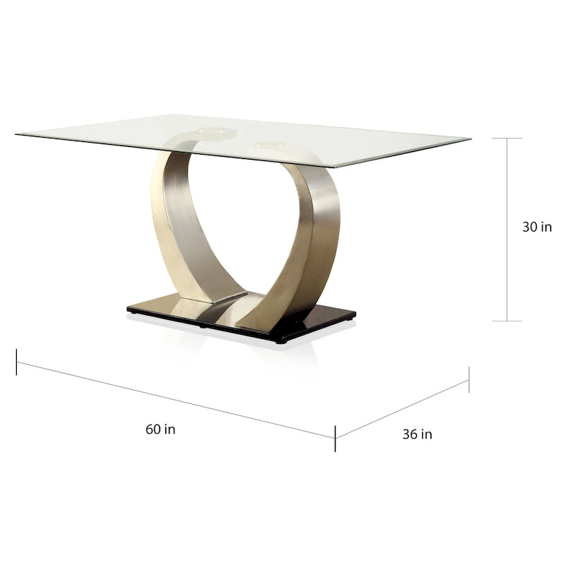 Furniture of America Jami Modern Gümüş Tonlu 60 inç Cam Üst Yemek Masası