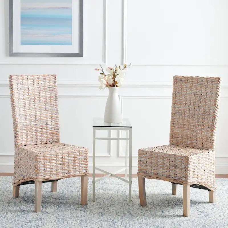 SAFAVIEH Pembrooke Esszimmerstuhl aus natürlichem Rattan (2er-Set) – 19 W x 22 D x 41 H