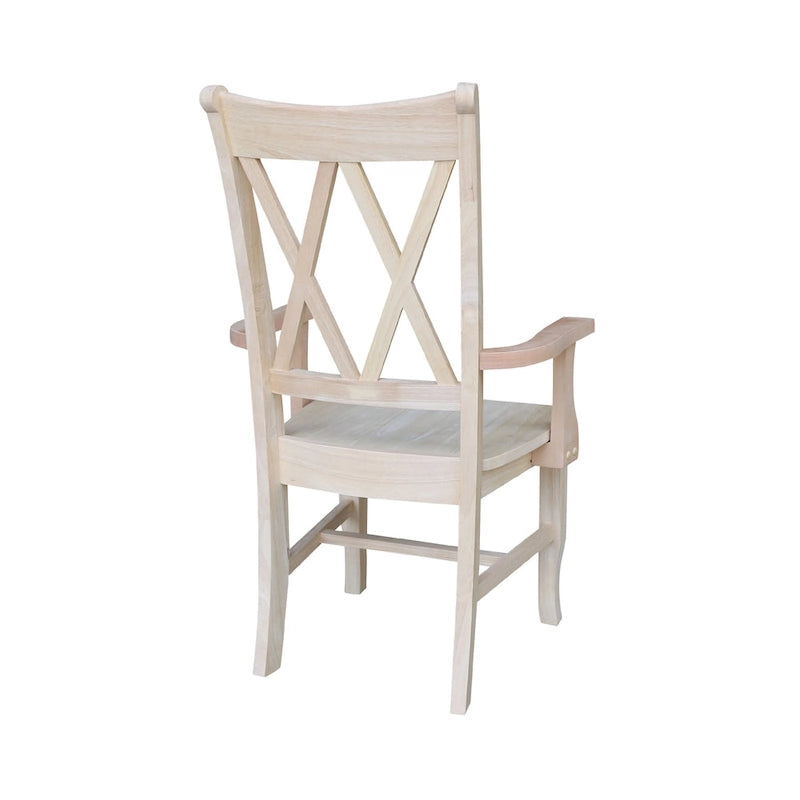 Solid Wood Double X-Back Dining Chair with Arms