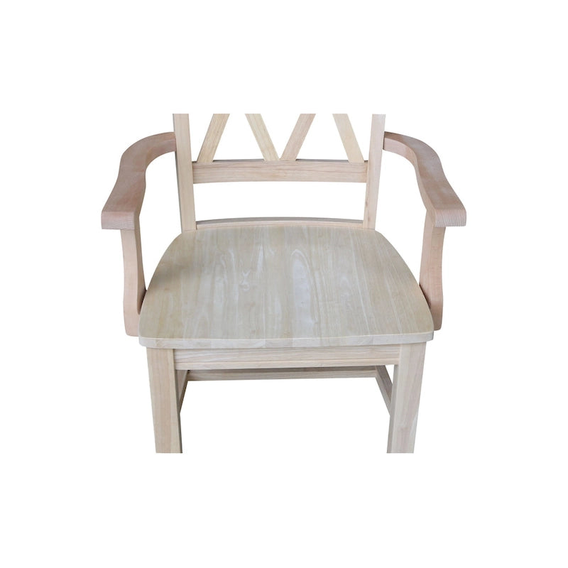 Solid Wood Double X-Back Dining Chair with Arms