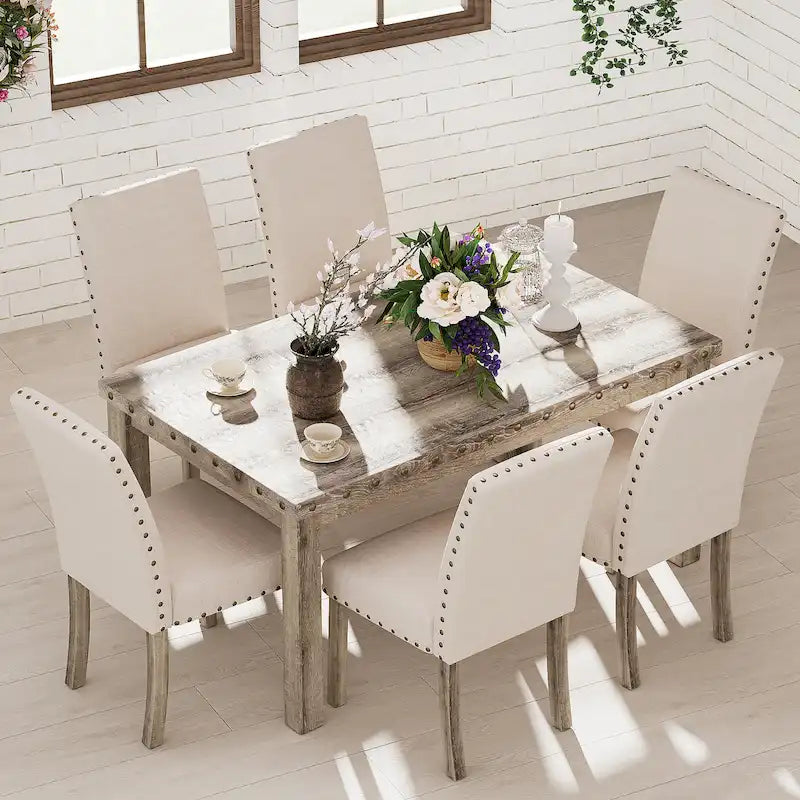 Ensemble de table à manger de ferme Morden Fort, table rectangulaire et chaises, 7 pièces